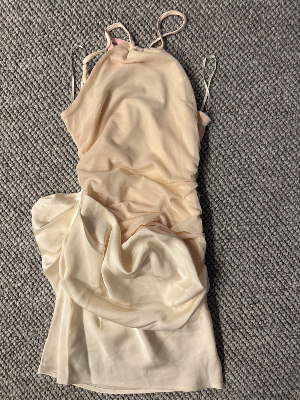 PrettyLittleThing Cream Satin Mini Dress with Drape Detail
